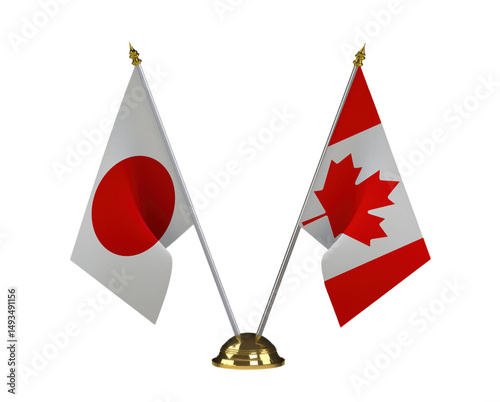 Table flag of Japan and Canada isolated on the white background 
