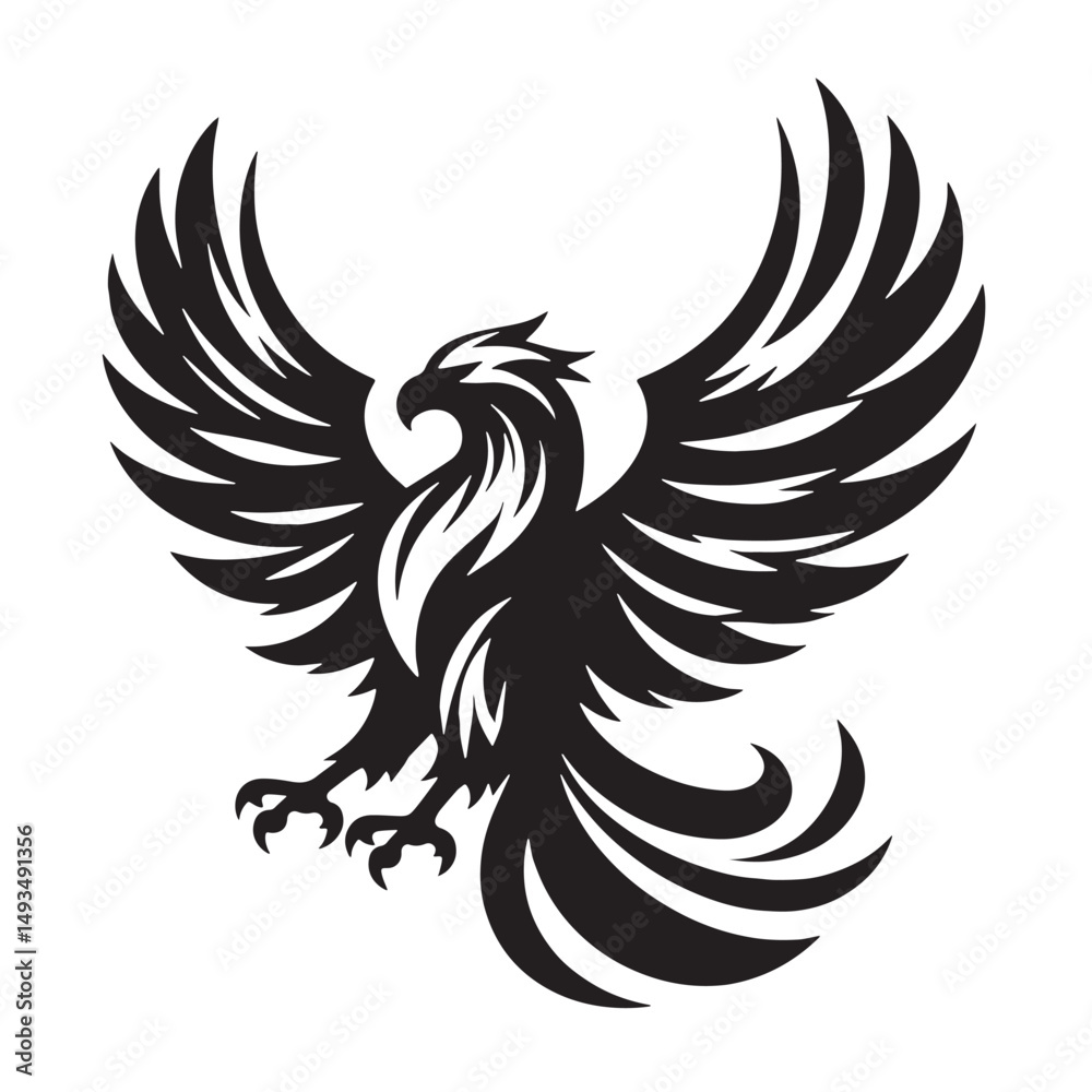 Obraz premium Black Color Eagle Silhouette Vector Illustration, Solid White Background. minimal vector design
