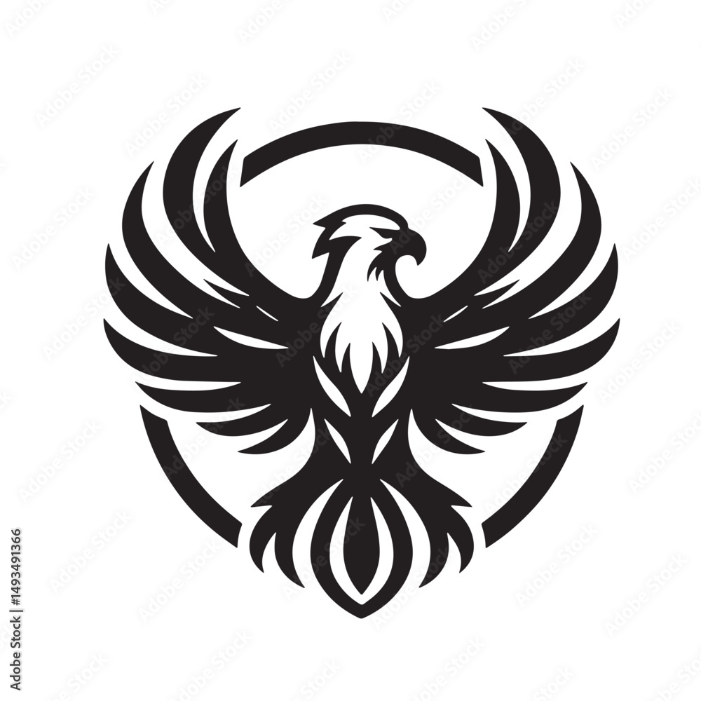Fototapeta premium Black Color Eagle Silhouette Vector Illustration, Solid White Background. minimal vector design