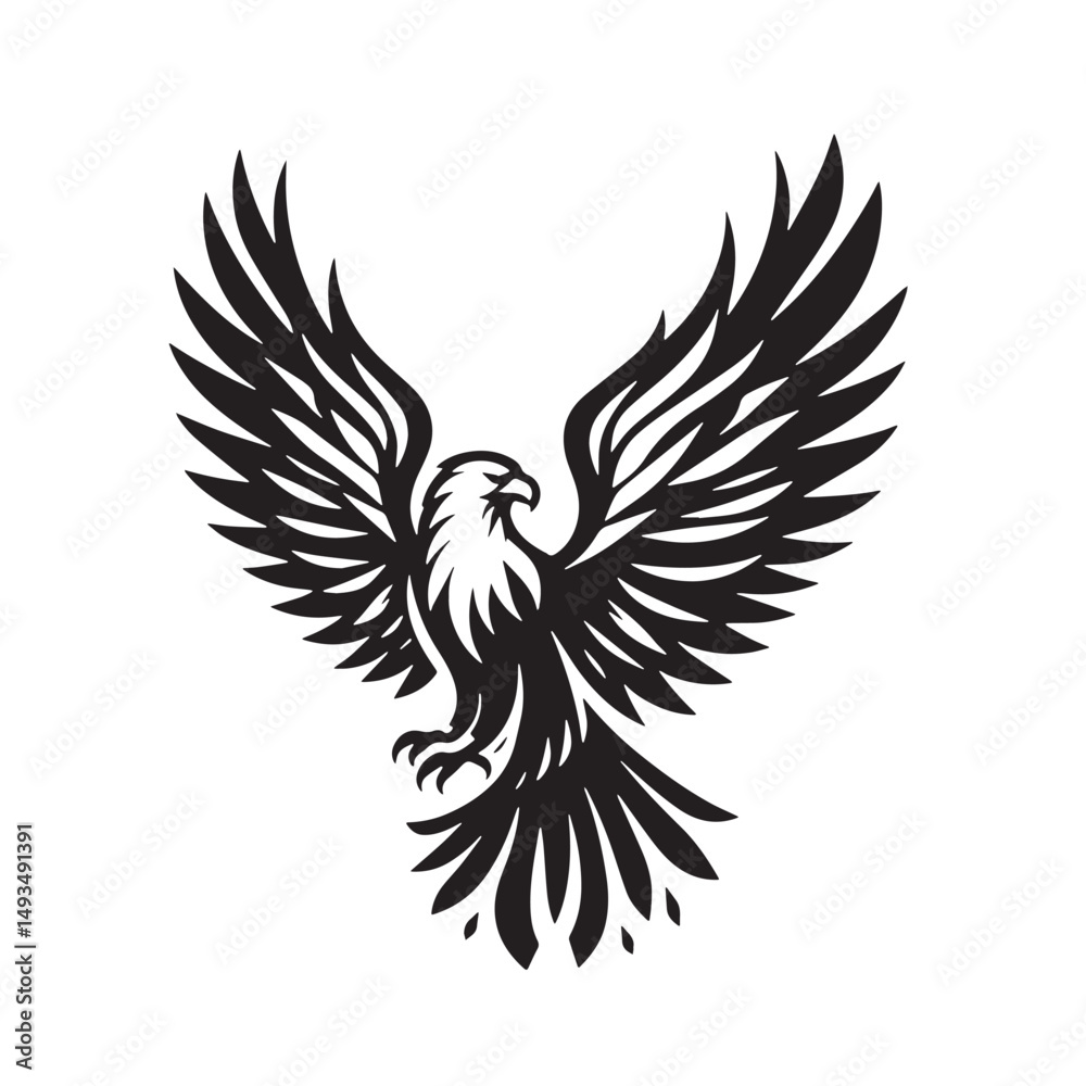 Obraz premium Black Color Eagle Silhouette Vector Illustration, Solid White Background. minimal vector design