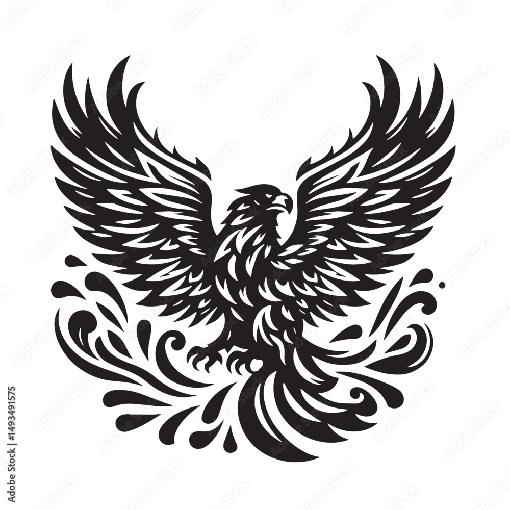 Obraz premium Black Color Eagle Silhouette Vector Illustration, Solid White Background. minimal vector design