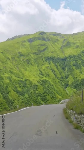 Vertical view of Switzerland road from car