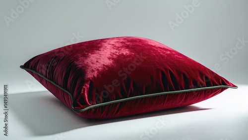 Red velor pillow, isolated on a backdrop