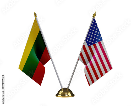 Table flag of USA and Lithuania isolated on the white background 