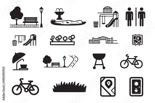Vector Icons of Urban Park Amenities