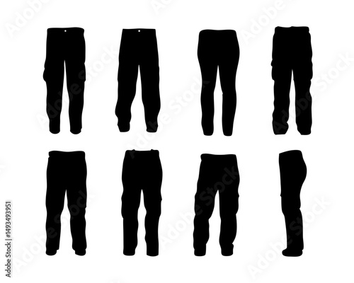 Black Utility Pants bundle. Vector Illustration of Black Cargo Pants – Streetwear Collection
