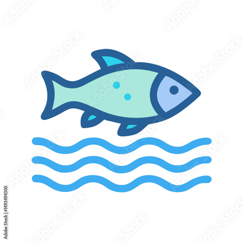 Stylized fish over ocean waves icon illustration