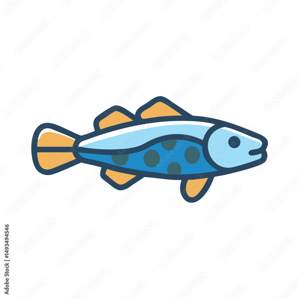 Fototapeta premium Cartoon fish illustration with blue and yellow design