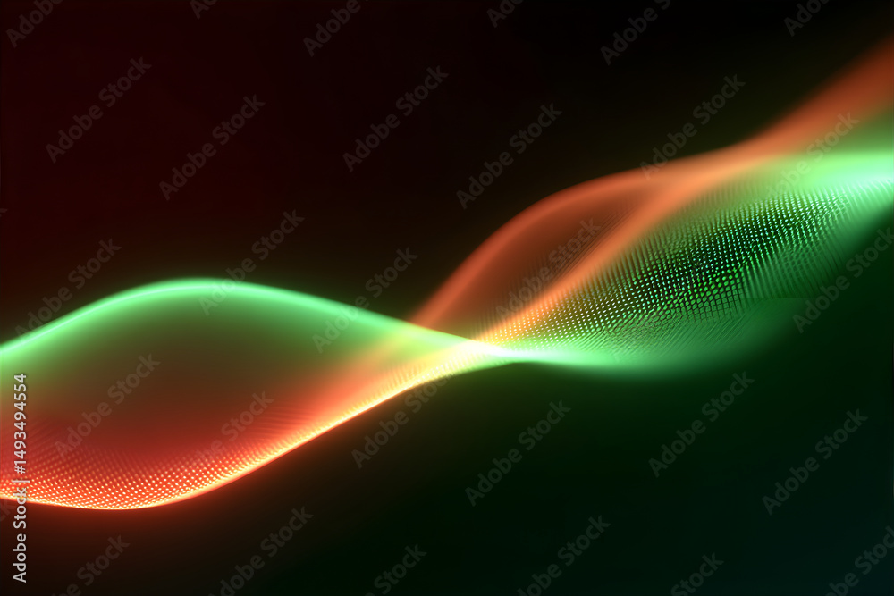 Obraz premium Data waves. Modern green and orange neon abstract backdrop. Virtual ciberspace.