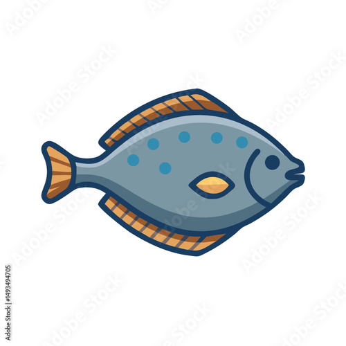 Flat cartoon flounder fish with blue spots
