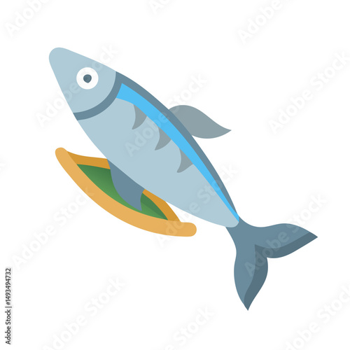 Flat design illustration of a blue sardine fish