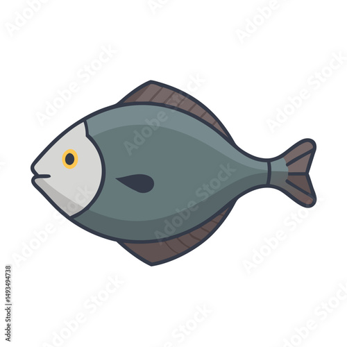 Flat illustration of a single flounder on black background
