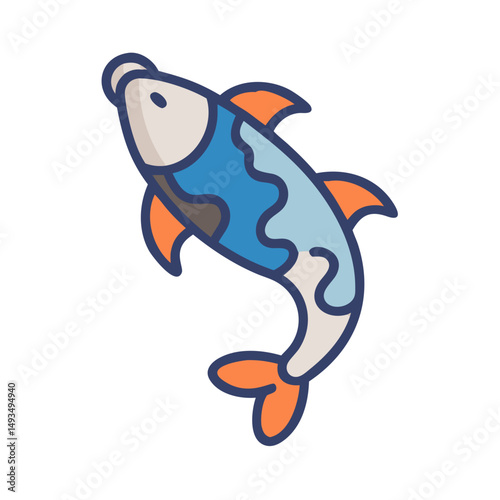 Colorful cartoon koi fish illustration on black background