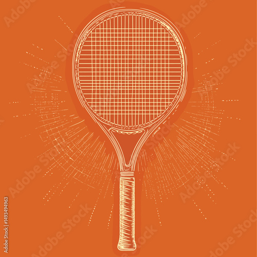 Tennis Racket on Bold Orange Background