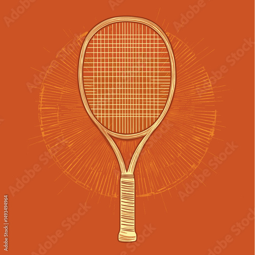 Tennis Racket on Bold Orange Background