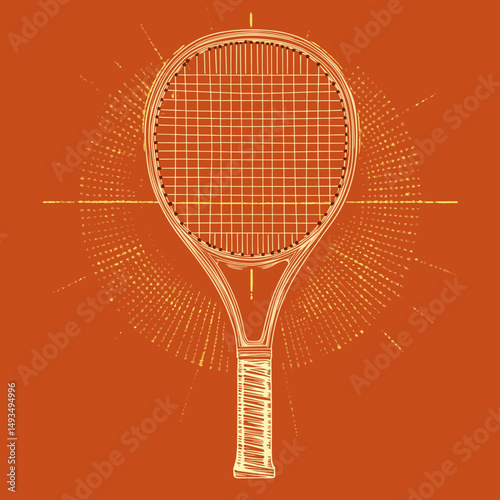 Tennis Racket on Bold Orange Background