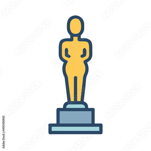 Golden statuette standing on a blue pedestal icon