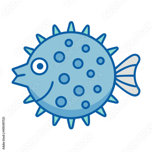 Cartoon pufferfish illustration on black background for design