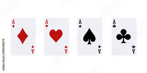 Set of playing cards. Ace of Spades, Hearts, Diamonds and Clubs.