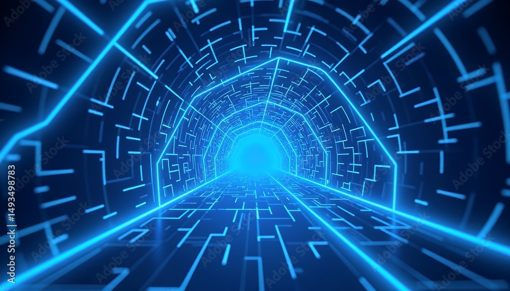 Fototapeta premium Futuristic Blue Light Tunnel