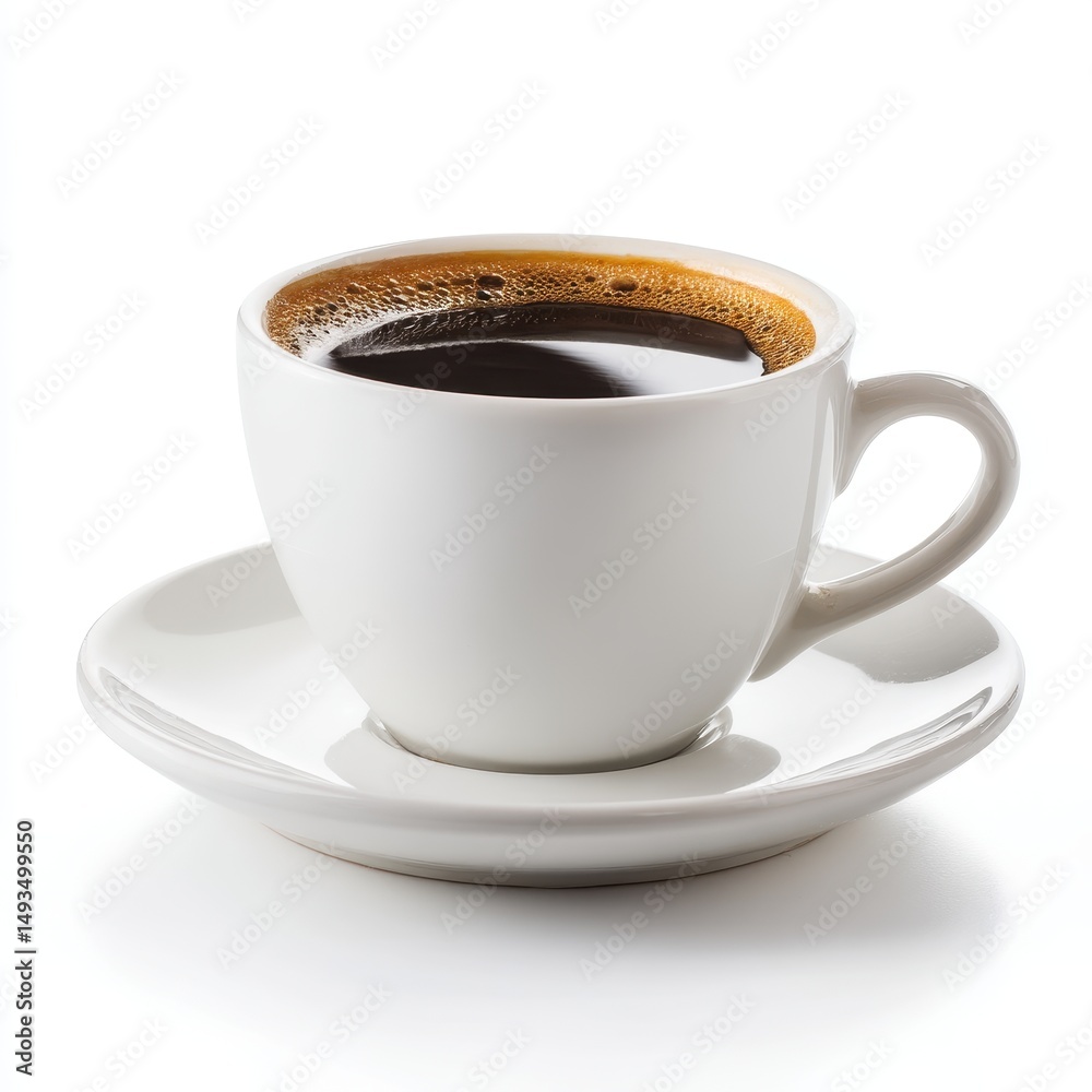 Obraz premium Fresh Brewed Coffee in White Cup on Saucer
