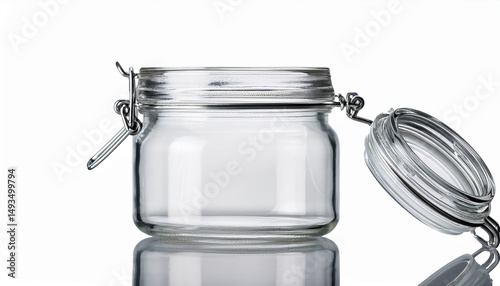 a clear borosilicate glass container with a clamp lock lid photo