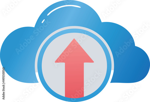 Cloud Storage Upload Icon, Modern Data Transfer Vector Symbol, Digital File Sharing Graphic, Simple UI Interface Element, Cloud Computing Flat Design