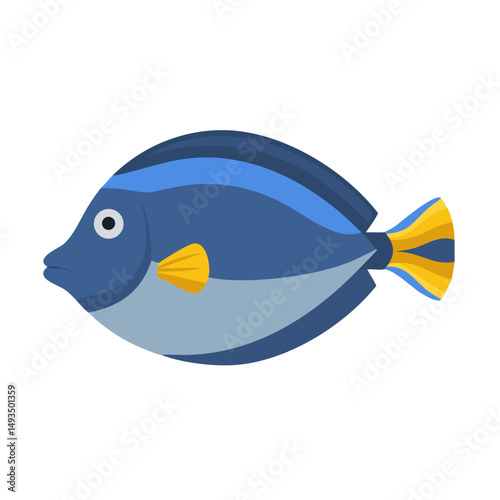 Flat vector illustration of a blue tang fish