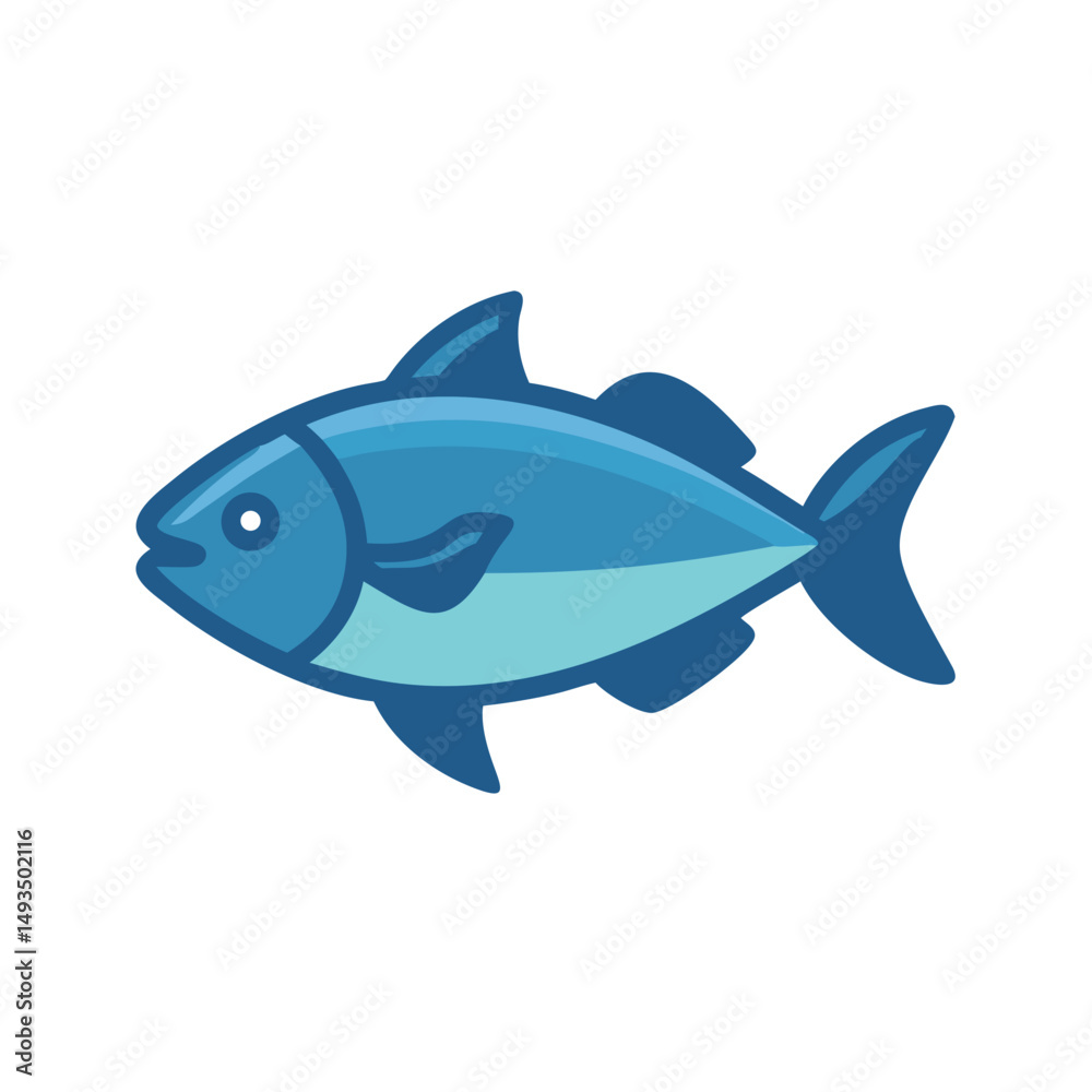 Obraz premium Cartoon stylized blue fish vector on black background