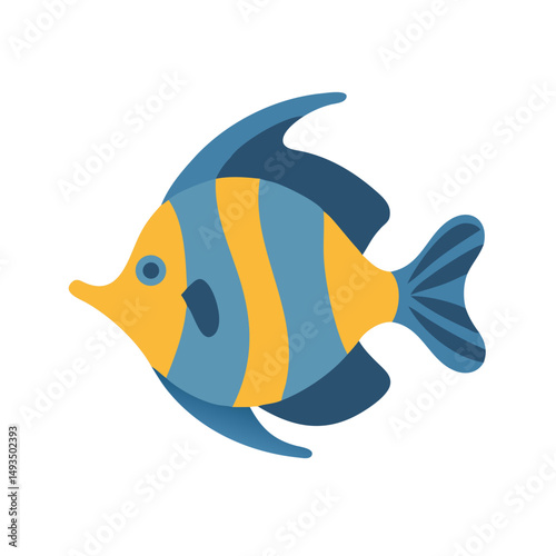 Blue and yellow striped tropical fish graphic illustration