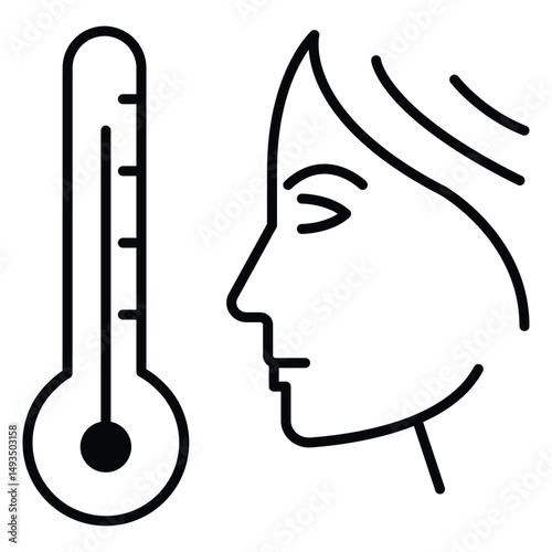Fever Related Medical Symptom Icon In Vector