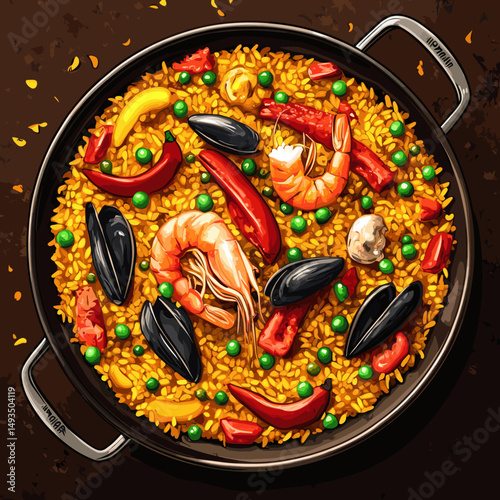 Delicious Seafood Paella with Vibrant Garnishes