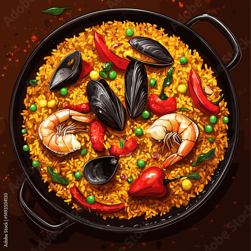 Delicious Seafood Paella with Vibrant Garnishes
