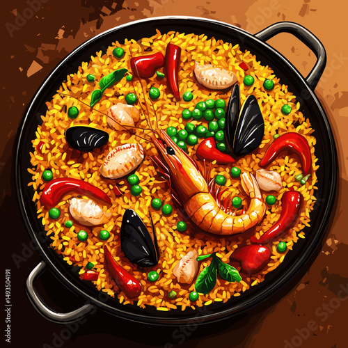 Delicious Seafood Paella with Vibrant Garnishes