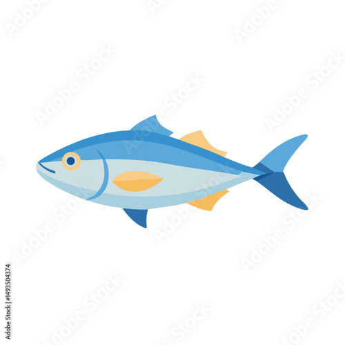 Flat blue fish illustration on black background aquatic wildlife