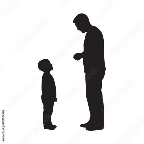 A parent and child in conversation, silhouette illustration