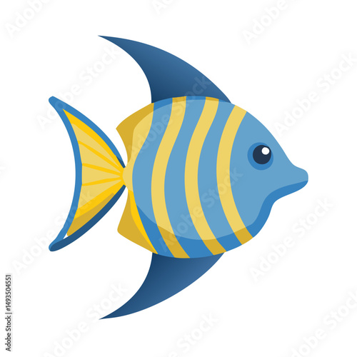 Stylized striped angelfish illustration on black background aquatic creature