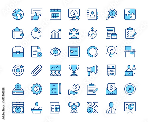 Business icons. Vector line icon set. Modern outline design. Blue concept