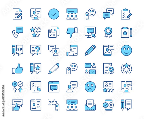 Testimonials icons. Vector line icon set. Modern outline design. Blue concept