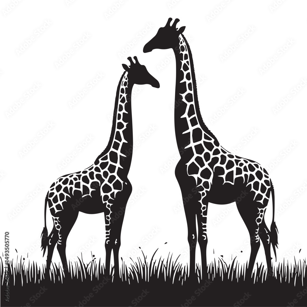 Obraz premium Black Color Giraffe Silhouette Vector Illustration, Solid White Background. minimal vector design