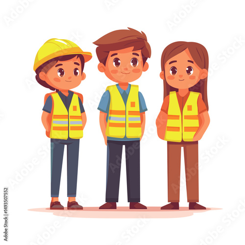 Animated kids wearing safety vests