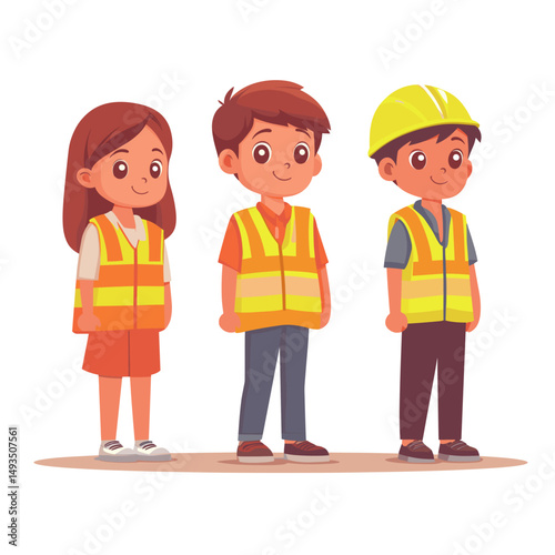 Animated kids wearing safety vests