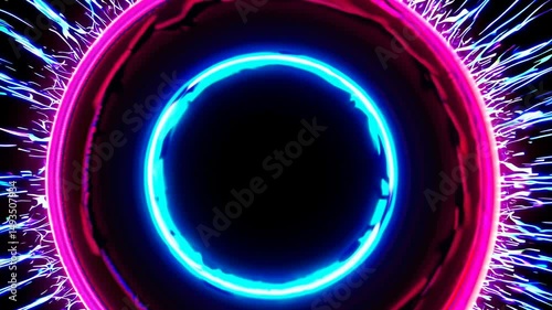 Neon circular glow expanding dynamically, radiating vibrant energy through seamless luminescent motion