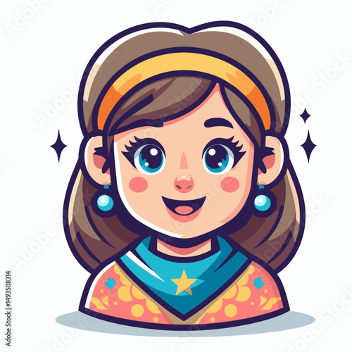 Cartoon tarologue smiling with bright eyes and a colorful outfit on a light background copy space