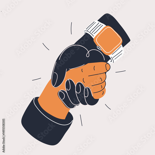 Cartoon vector illustration of one hand pulling another, help and support concept