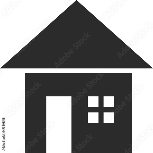 home with door and window icon in dark grey and clear background, editable vector illustration
