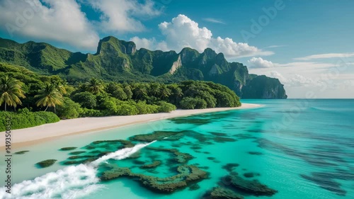 Stunning Beach Landscape Footage of Boracay Island's Lush Greenery and Clear Water