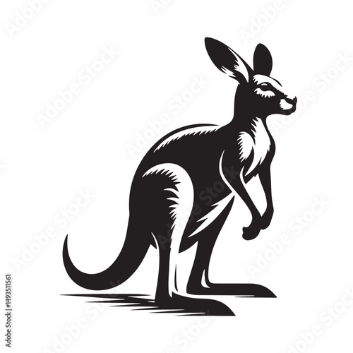 Black Color Kangaroo Silhouette Vector Illustration, Solid White Background. minimal vector design