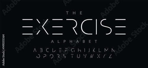 Exercise, Abstract thin line font alphabet. Minimal modern fonts and numbers. Typography typeface uppercase lowercase and number. vector illustration