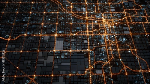Wallpaper Mural Aerial perspective reveals the city's captivating street grid illuminated by bright lights at night Torontodigital.ca